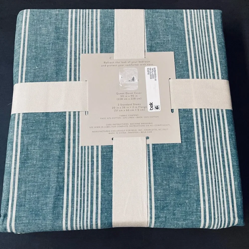 NWT Queen Sedona Teal Linen Cotton Duvet Bedding Set